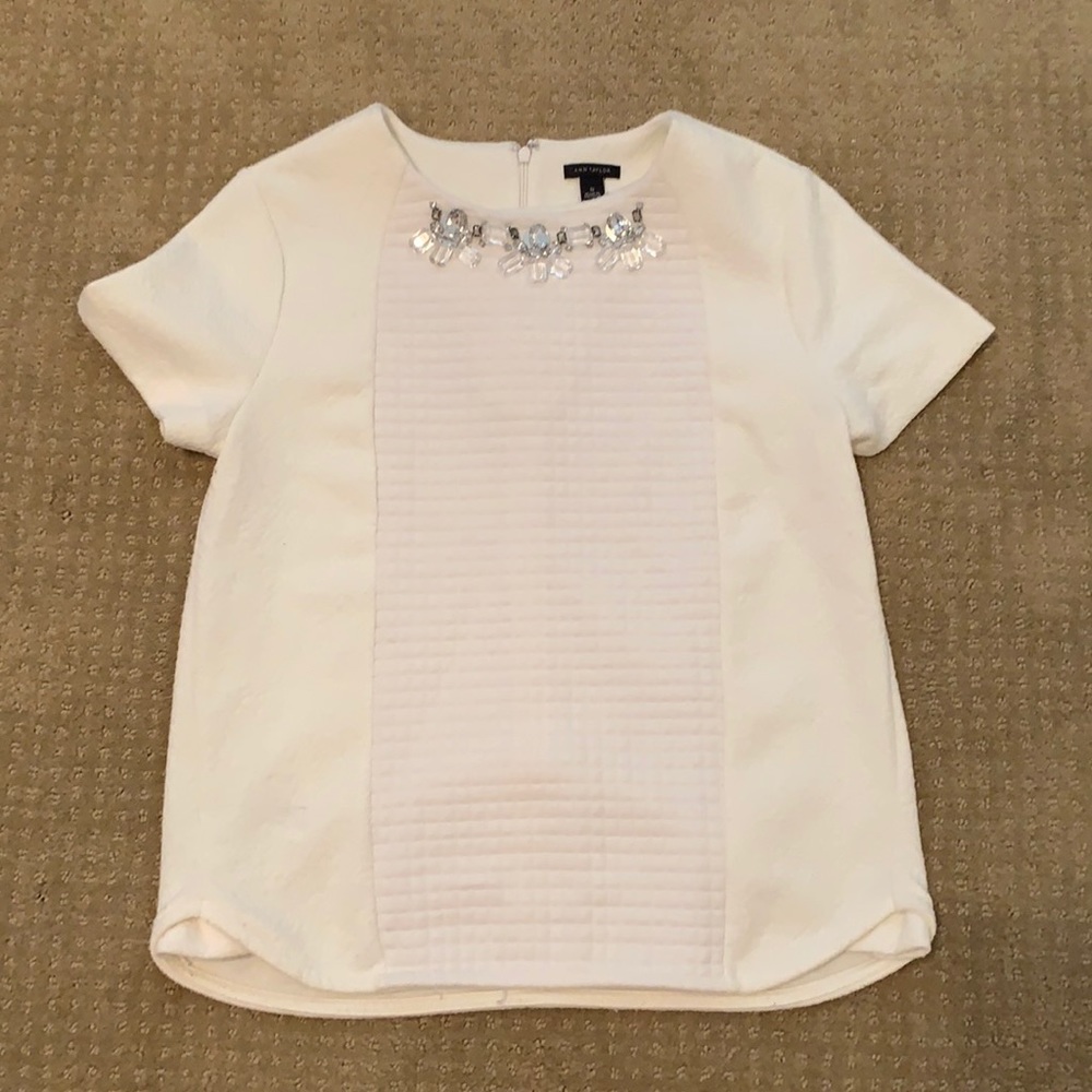 Ann Taylor White Short-Sleeve Blouse